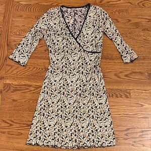 Max Studio Black and Cream Floral Long Sleeve Dress